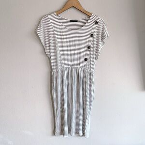 Staccato White and Black Striped Casual Mini Dress w/Button Detail Medium